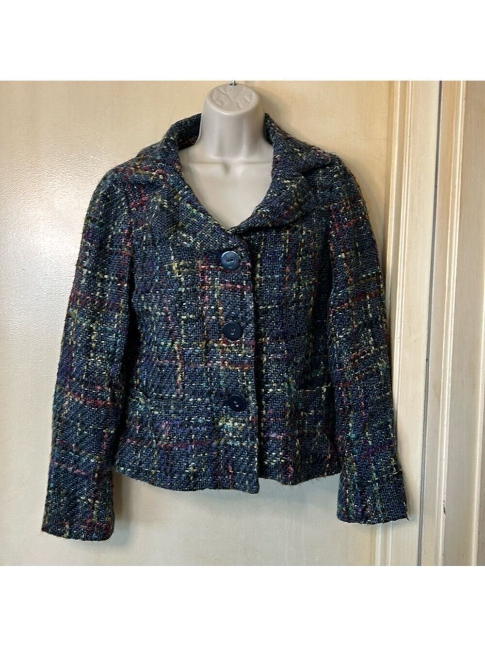 Dialogue multi color wool blend tweed blazer size 6